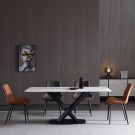 Bergen spisebord - 200 cm - hvit steinplate & Sort understell i rustfritt metall thumbnail