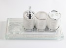 Crystalline 4- delers sett med baderomstilbehør- Sølv- Glass& K9 krystaller thumbnail