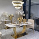 Las Vegas spisebord - 160 cm - Hvit stein plate & Gull understell i rustfritt stål thumbnail