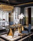 Beverly Hills spisebord - Sort steinplate & Gull rustfritt stål understell thumbnail