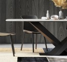 Bergen spisebord - 200 cm - hvit steinplate & Sort understell i rustfritt metall thumbnail