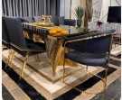 Beverly Hills spisebord - Sort steinplate & Gull rustfritt stål understell thumbnail