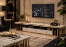 Arviso tv bord - Hvit steinplate & Gull rustfritt stål understell thumbnail