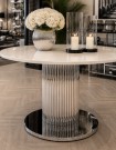 Luxury spisebord - Ø 130 cm - Hvit steinplate & Sølv rustfritt stål understell  thumbnail