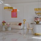 Valencia sofabord inkl sidebord - Beige & gull - Hvit steinplate  thumbnail