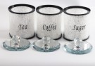 Crystalline oppevaringskrukke sett til te, sukker og kaffe med krystaller-Sølv m sort skrift -3 stk- Ø10, H14 cm thumbnail
