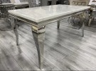 Houston spisebord - 180 cm - Ekte hvit marmorplate & Sølv understell thumbnail
