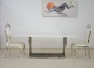 Callison spisebord - L 200 cm - Hvit stein & Sølv understell i rustfritt stål thumbnail