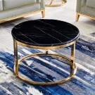 Oslo sofabord -2 stk Ø 80 og 60 cm - Sort marmorplate & gull understell thumbnail