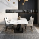 Bergen spisebord - 200 cm - hvit steinplate & Sort understell i rustfritt metall thumbnail