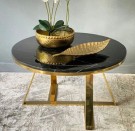 Manhattan sofabord inkl sidebord - Sort stein & Gull rustfritt stål understell thumbnail