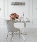 Paris stol - Lys grå italiensk fløyel & Sølv rustfritt stål ben thumbnail
