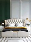 Deluxe seng - King size - Synthetisk skinn - Lys beige  thumbnail