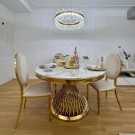 Milano spisebord inkl Lazy Susan - Gull rustfritt stål - Hvit stein - Ø 120 cm thumbnail