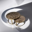 Amsterdam sofabord - 2 stk Ø 80 og 60 cm - Brun mamrorplate & Gull rustfritt stål thumbnail
