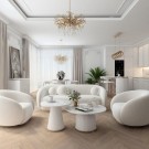 Valencia sofabord inkl sidebord - Beige & gull - Hvit steinplate  thumbnail