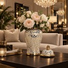 Leopard vase/urne - Gull & hvit - L  thumbnail