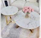 Manhattan sofabord inkl sidebord - Hvit stein & gull rustfritt stål understell thumbnail