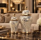 Leopard vase/urne - Gull & hvit - M thumbnail