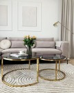 Oslo sofabord -2 stk Ø 80 og 60 cm - Sort stein & Gull rustfritt stål understell thumbnail