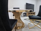 Milano spisebord - Gull rustfritt stål - Hvit stein - Ø 150 thumbnail