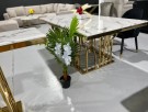 Alaska spisebord - Ekte hvit stein / Gull rustfritt stål understell thumbnail