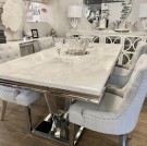 Miami spisebord-L 200 cm-  Grå marmor topplate & sølv understell thumbnail