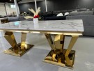 Kingston spisebord-L 200 cm- Hvit stein & Gull understell thumbnail