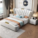 Deluxe seng - King size - Synthetisk skinn - Lys beige  thumbnail