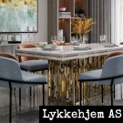 Alaska spisebord - Ekte hvit stein / Gull rustfritt stål understell thumbnail