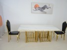 Hollywood spisebord - 200 cm - hvit stein & Gull understell i rustfritt stål thumbnail