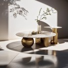 Orlando sofabord - Gull rustfritt stål understell & Hvit steinplate thumbnail