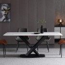 Bergen spisebord - 200 cm - hvit steinplate & Sort understell i rustfritt metall thumbnail