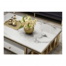 Arviso sofabord - Hvit steinplate & Gull rustfritt stål understell thumbnail