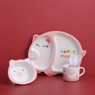Barneservise- 5 deler - Happy pig - Rosa thumbnail