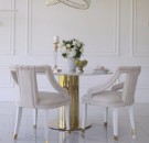 Monaco spisebord - Ø120 cm - Hvit stein plate & Gull understell i rustfritt stål thumbnail