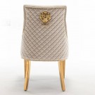 Mallorca stol – Beige velour & Gull rustfritt stål - Løvehode bak thumbnail