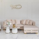 Valencia sofabord inkl sidebord - Beige & gull - Hvit steinplate  thumbnail