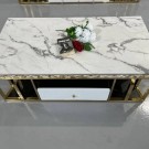 Arviso sofabord - Hvit steinplate & Gull rustfritt stål understell thumbnail