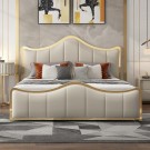 Luxury seng - King size - Synthetisk skinn - Lys beige thumbnail