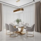 Las Vegas spisebord - 160 cm - Hvit stein plate & Gull understell i rustfritt stål thumbnail