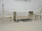 Callison spisebord - L 200 cm - Hvit stein & Sølv understell i rustfritt stål thumbnail