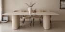 Malaga spisebord 200 cm - Lys beige understell i treverk - Greige ekte steinplate thumbnail