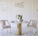 Monaco spisebord - Ø120 cm - Hvit stein plate & Gull understell i rustfritt stål thumbnail