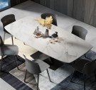 Bergen spisebord - 200 cm - hvit steinplate & Sort understell i rustfritt metall thumbnail
