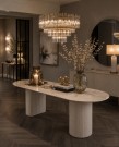 Malaga spisebord 200 cm - Lys beige understell i treverk - Oval greige  steinplate thumbnail