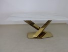 Bergen spisebord - 200 cm - hvit stein plate & Gull understell i rustfritt stål thumbnail