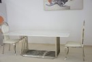 Callison spisebord - L 200 cm - Hvit stein & Sølv understell i rustfritt stål thumbnail