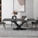 Bergen spisebord - 200 cm - Sort stein& Sort understell i rustfritt stål thumbnail