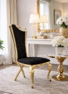 Malin spisestol - SORT ITALIENSK FLØYEL & GULL RUSTFRITT STÅL BEN thumbnail